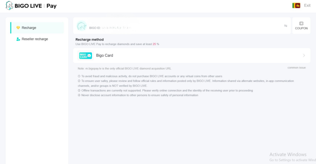 Top up Diamonds on Bigo